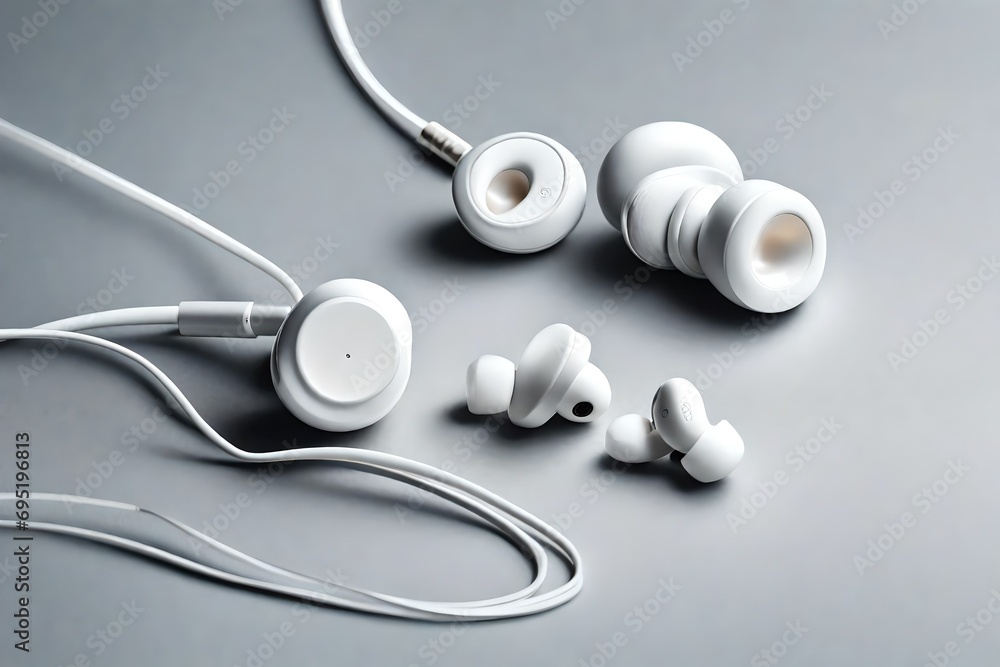 coffee hot tea cup with whitea nd black headphone placed in the table in the white table abstract background coffee hot tea cup with whitea nd black headphone placed in the table in the white table abstract background