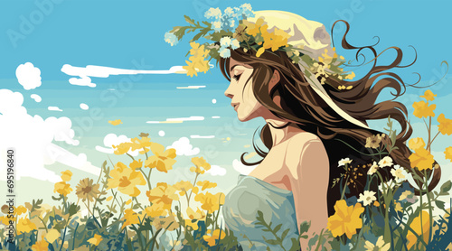 Fashion a vector illustration of a heath in full bloom during springtime. bouquet of wildflowers, is prominently displayed with intricate details on each petal.