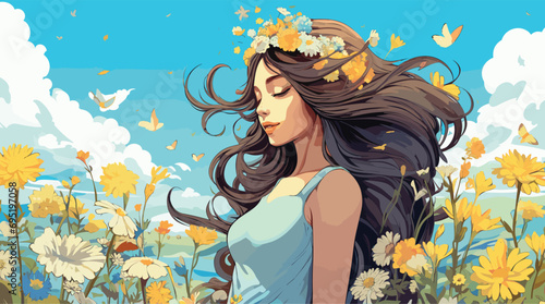 Fashion a vector illustration of a heath in full bloom during springtime. bouquet of wildflowers, is prominently displayed with intricate details on each petal.