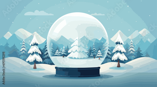 serene vector scene of a pristine snow globe with a wintry landscape inside snow globe clear
