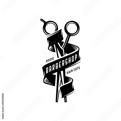barbershop vector, shaving scissors wrapped around ribbon