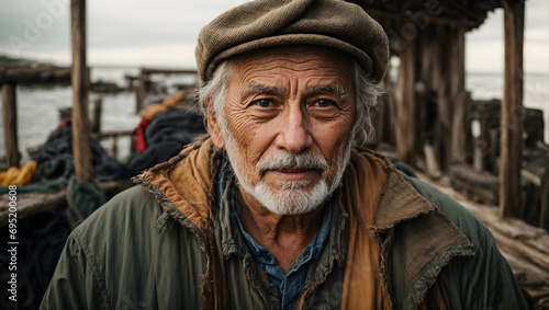 a lifelike portrait of an elderly fisherman with weathered hands and a lifetime of stories in his eyes (2) ai generated