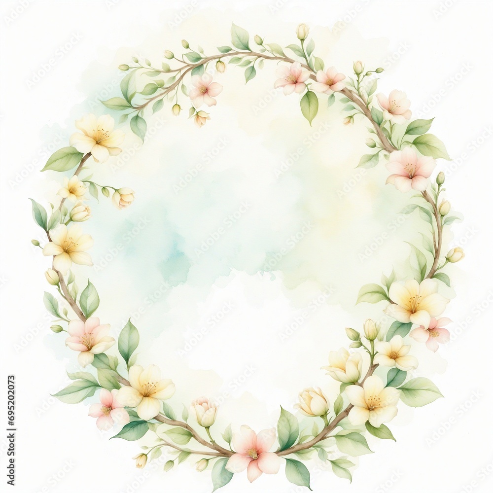 Watercolor wreath of flowers in hand painted vintage pastel style. Valentine's day, mother's day, women's Day background. Generative AI
