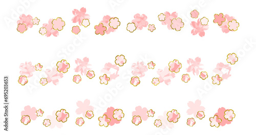 ポップな桜の花のラインセット_ゴールド　

