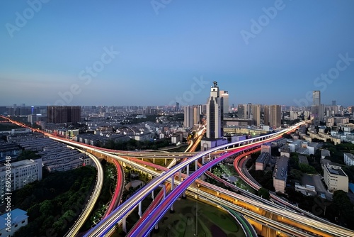 Bangkok Expressway and Highway top view, Thailand traffic at night.