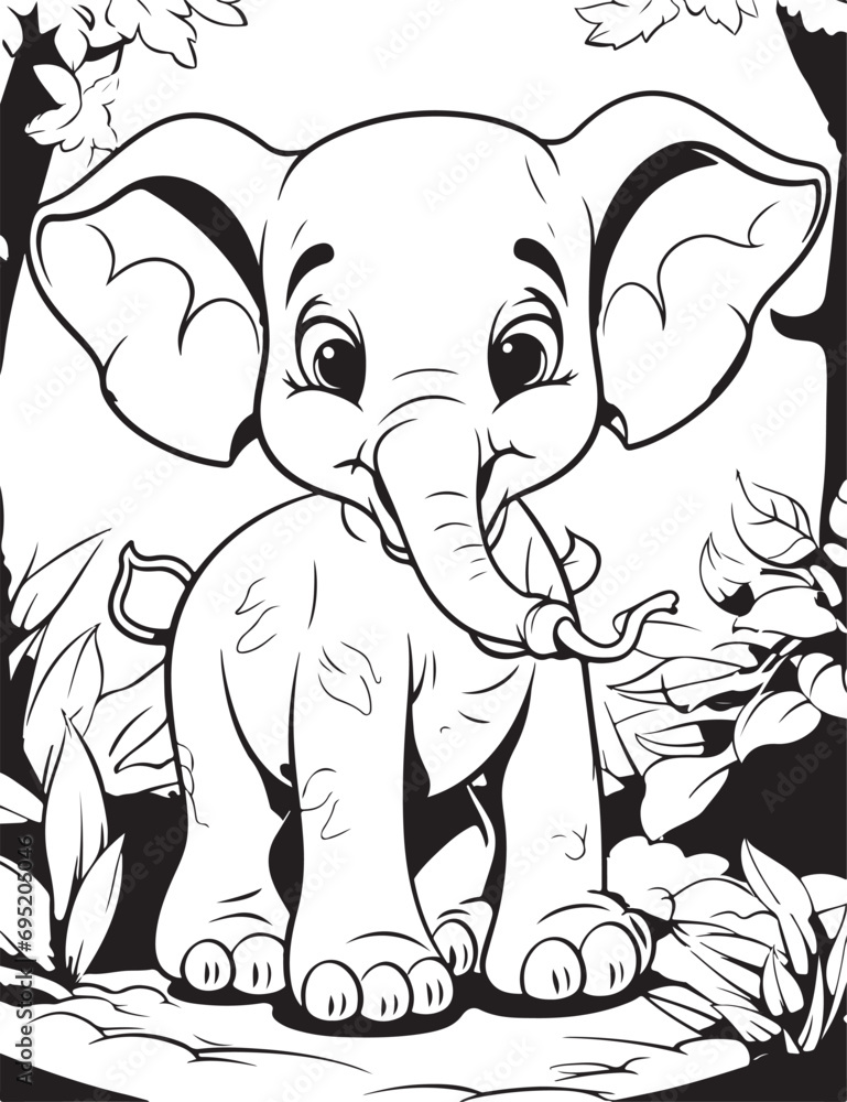 Obraz premium hand drawn cute elephant outline illustration