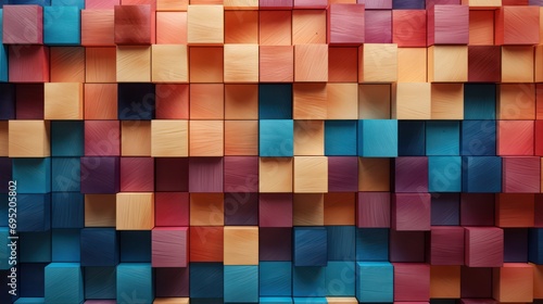 An abstract composition featuring 3D wooden cubes  accompanied by a backdrop of vibrant wood texture.