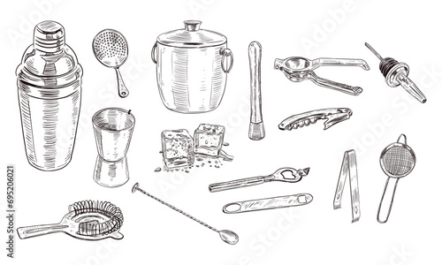 bartender equipment handdrawn collection
