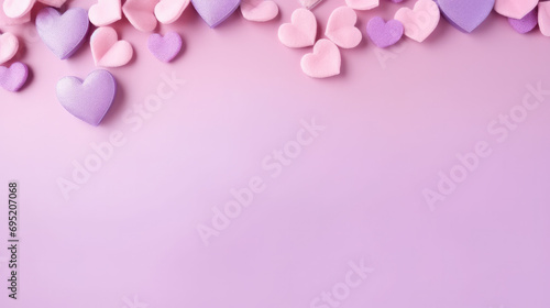 Background flat lay Valentine theme decoration with copy space solid color background. 3D illustration pink and red heart shape object element on pink background.