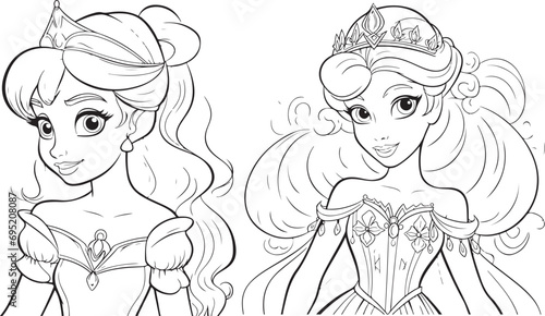 cute cartoon barbie princess coloring page illustration