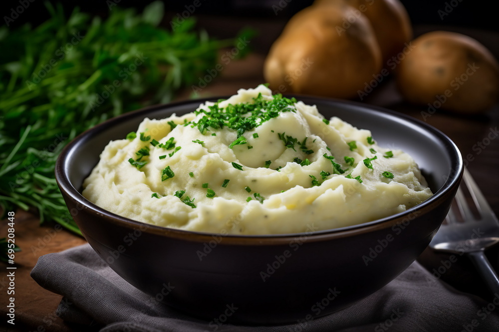 bowl of creamy mushed potatoes bowl of creamy mushed potatoes