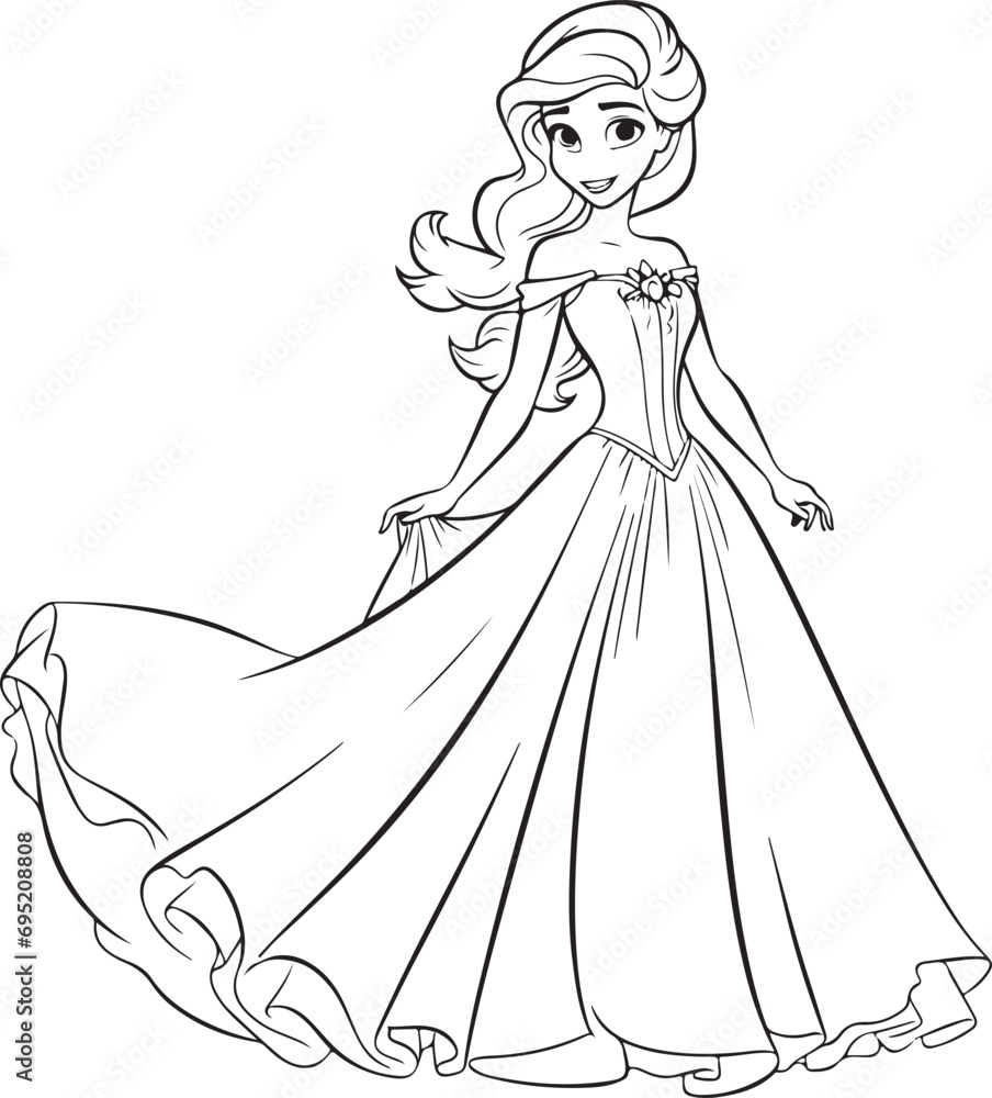 Fototapeta premium cute cartoon barbie princess coloring page illustration