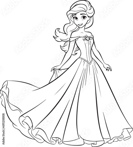 cute cartoon barbie princess coloring page illustration