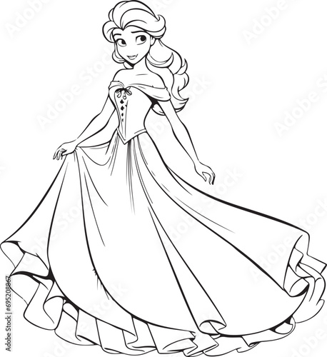 cute cartoon barbie princess coloring page illustration