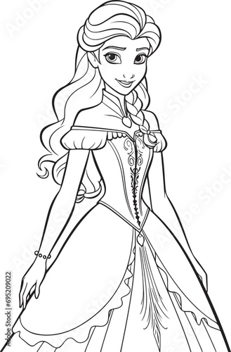 cute cartoon barbie princess coloring page illustration