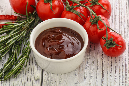 Tomato barbecue sauce on the bowl