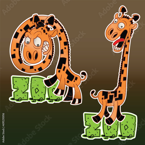 Vector illustration of a hysterical African giraffe in various poses
