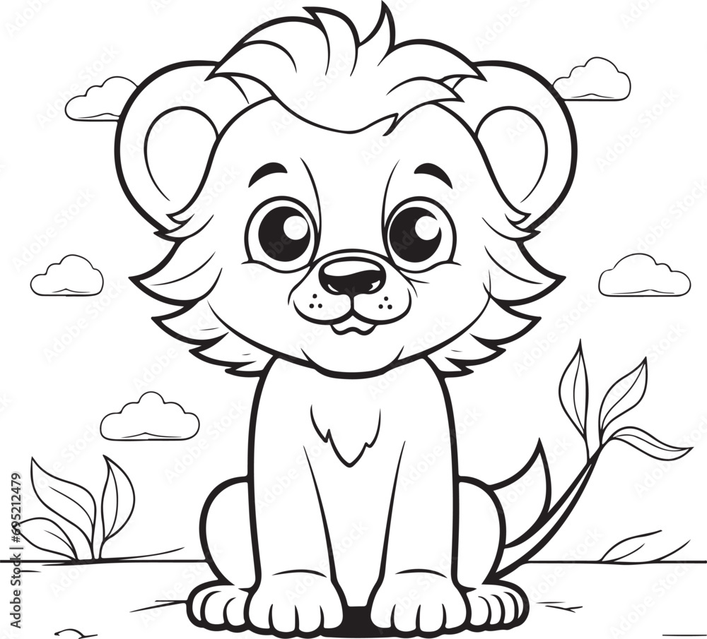 cute lion hand drawn coloring page illustration cute lion hand drawn coloring page illustration