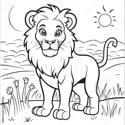 cute lion hand drawn coloring page illustration