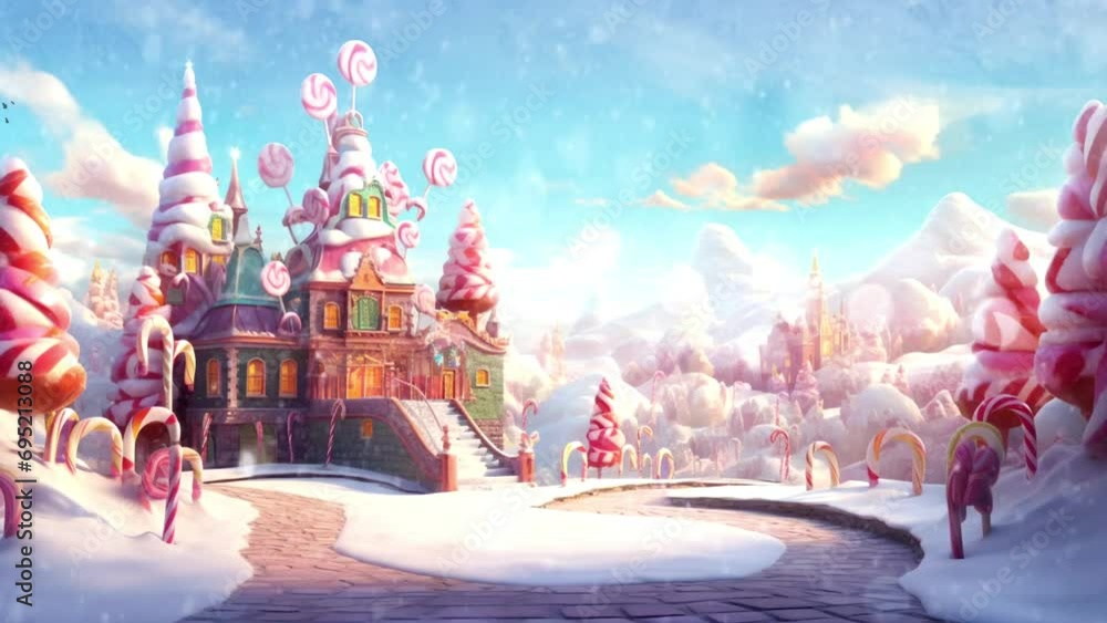 kingdom covered in snow in winter,loop video background animation, cartoon anime style, for vtuber / streamer backdrop kingdom covered in snow in winter,loop video background animation, cartoon anime style, for vtuber / streamer backdrop