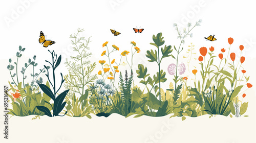 vector artwork inspired by the concept of biodiversity. The subject, an array of diverse flora and fauna, occupies a clean background.