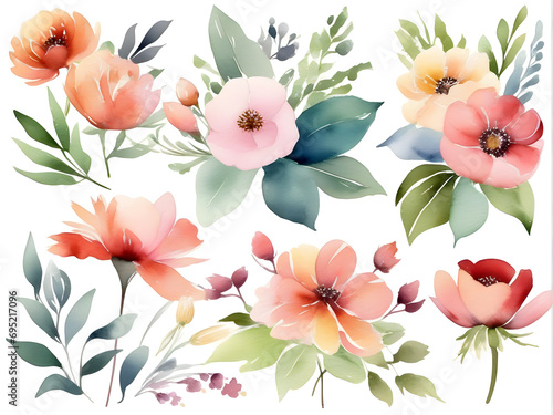 Wallpaper Mural Colorful flowers painted with watercolors on a white background. Torontodigital.ca