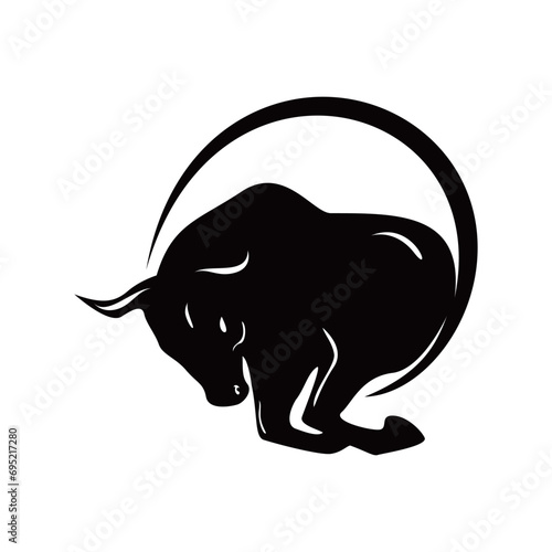 black bull silhouette design. wild buffalo sign and symbol.