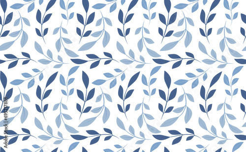 blue leaves seamless pattern. winter plant twigs ornament