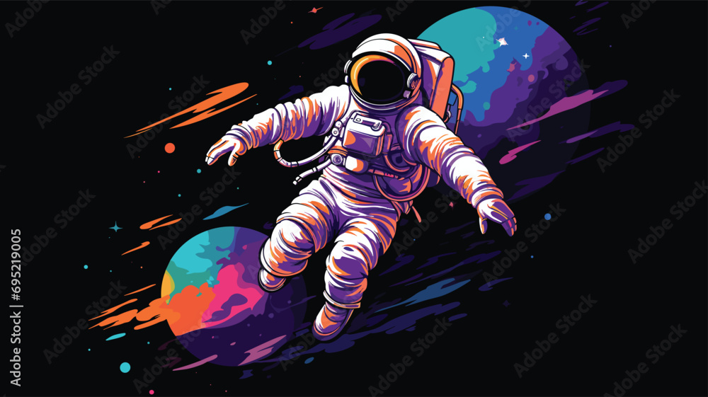 Fototapeta premium Space Exploration Vector vector illustration of an astronaut floating in space with the Earth in the background, showcasing the beauty and vastness of the cosmos.