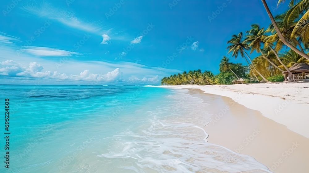 Naklejka premium Beautiful tropical beach with white sand and palm trees