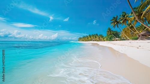 Beautiful tropical beach with white sand and palm trees © paisorn