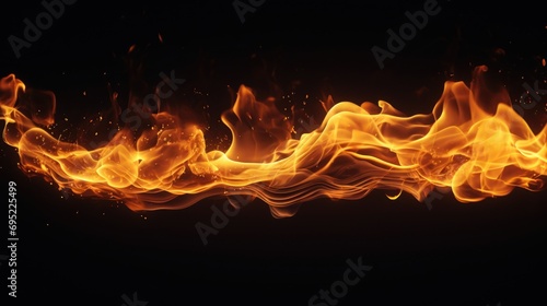 A close-up view of a fire burning brightly against a black background. Perfect for adding a touch of warmth and energy to any design or project