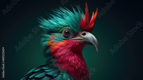 A vibrant bird with feathers in shades of red, green, and blue. Perfect for adding a pop of color to any project © Fotograf