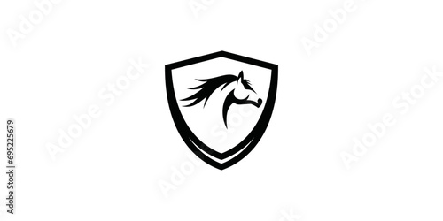 Horse vector design with security shield, vector linear design icon and logo design element - horse vector
