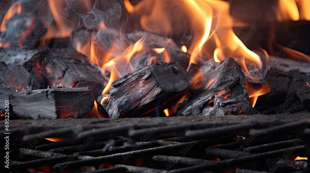 Bright burning black coals on an iron Bright burning black coals on an iron
