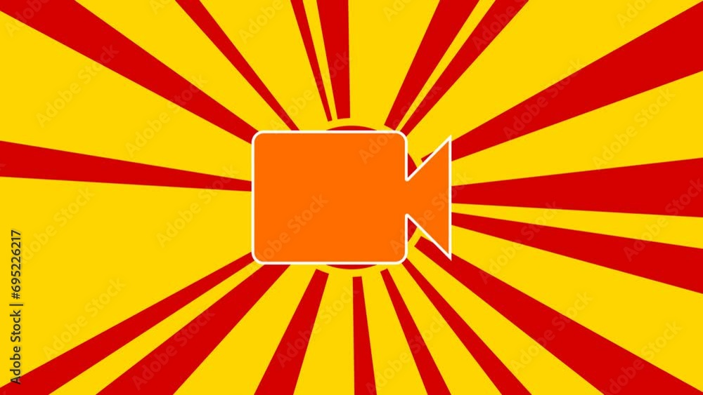 Video camera symbol on the background of animation from moving rays of ...