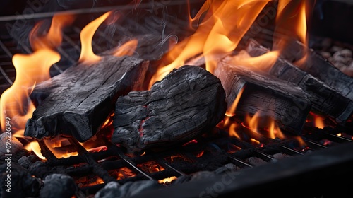 Bright burning black coals on an iron