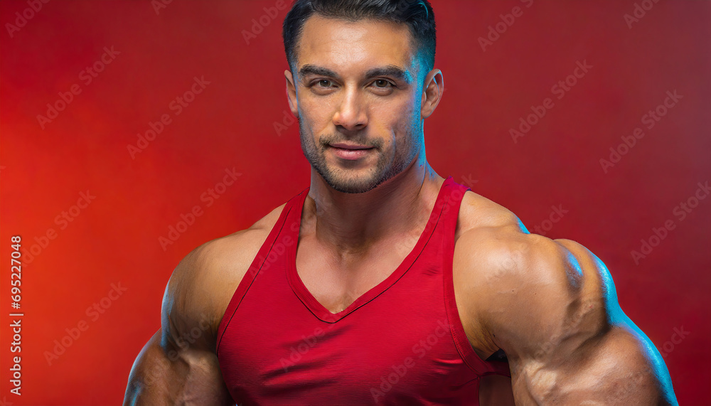 Fototapeta premium Muscular Male Model: Strong and Fit Athlete in Studio Portrait