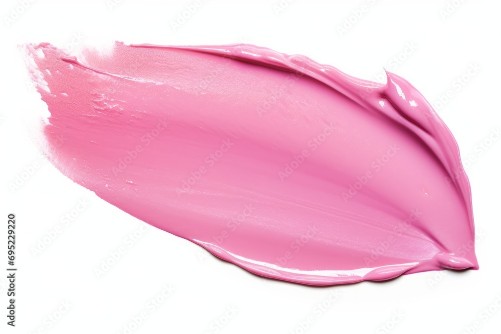 Pink lip gloss texture isolated on white background. Smudged cosmetic product smear. Make-up swatch product sample - obrazy, fototapety, plakaty 