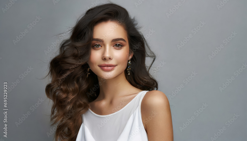 Model Beauty: Young Woman with Attractive Smile and Long Brunette Hair Model Beauty: Young Woman with Attractive Smile and Long Brunette Hair