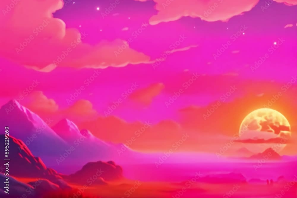 beautiful orange sky Generative AI. Virtual video scene animated background beautiful orange sky Generative AI. Virtual video scene animated background