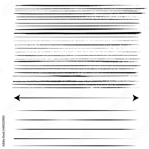 Set of wavy horizontal lines. Marker hand-drawn line border set and scribble design elements. Lines hand drawn paint brush stroke. Vector set isolated on white. Hand drawn scribble.Black ink design