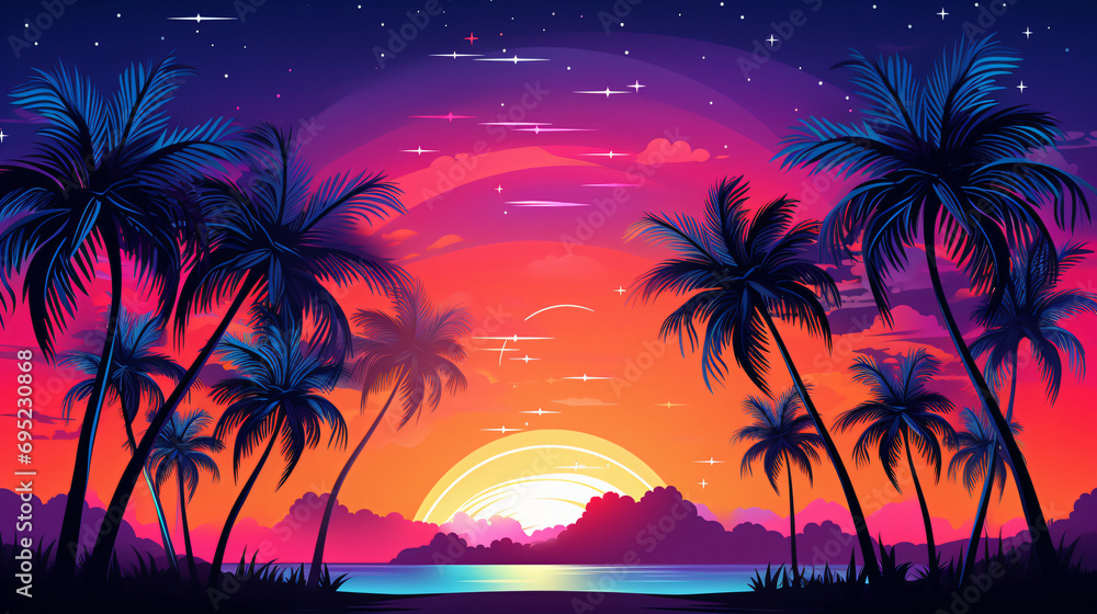Colorful beach party background illustration neon painting