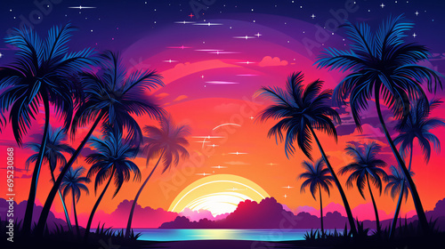 Colorful beach party background illustration neon painting