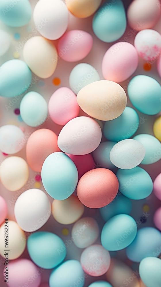 a top view flat lay easter background border with copy space in the middle: pastel pink table surface frame, colored eggs, flowers and spring decoration, vertical a top view flat lay easter background border with copy space in the middle: pastel pink table surface frame, colored eggs, flowers and spring decoration, vertical