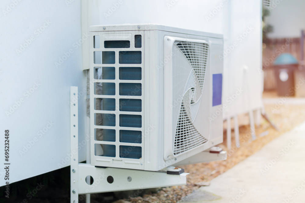 Air condenser engine station outside building of HVAC systems. Air condenser engine station outside building of HVAC systems.