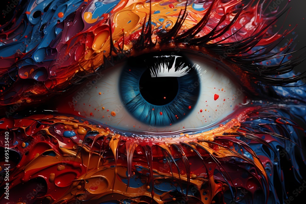 Abstract liquid kaleidoscope featuring vibrant swirls of cobalt blue and fiery crimson, capturing the eye in a mesmerizing HD composition