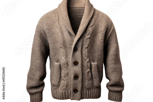 Cozy Elegance Embracing Comfort in a Shawl Collar Cardigan Isolated On Transparent Background photo