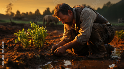 Farmer working in a soil.