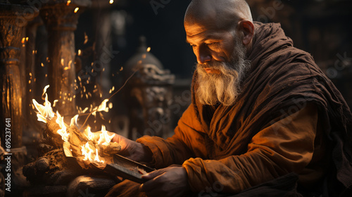 Monk with a fire.